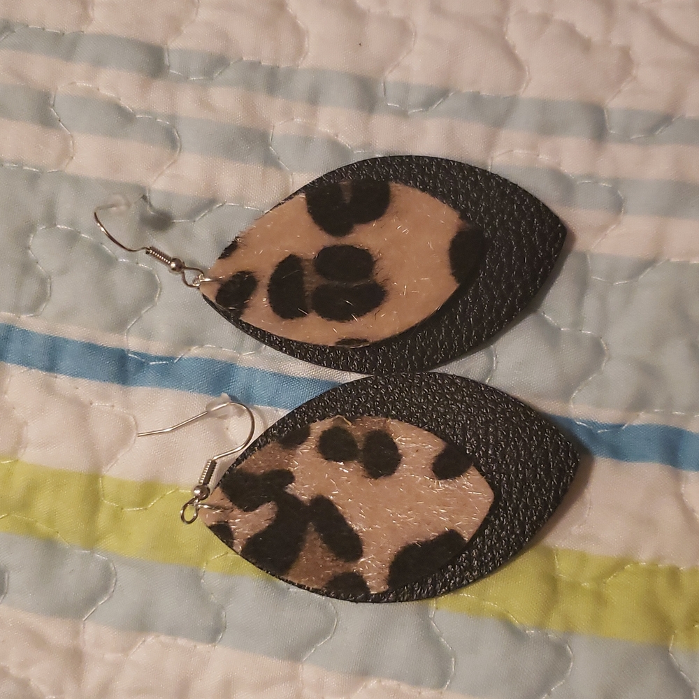 Leopard print & faux leather earrings